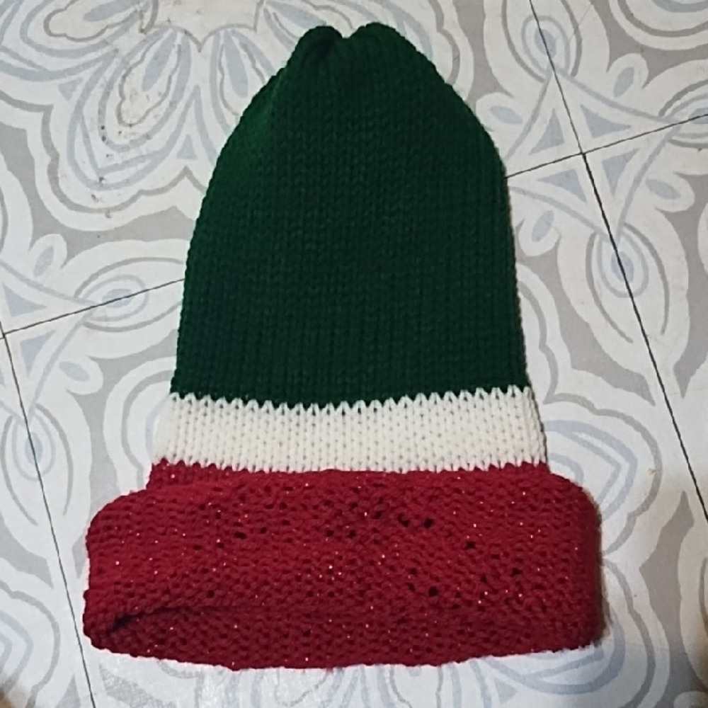 Adults Christmas Colorful striped Green, White, and Red Knit Beanie Hat Winter